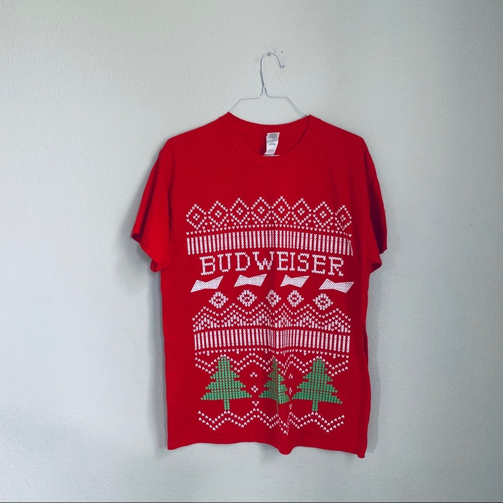 BUDWEISER Red Christmas graphic print tee L - Picture 2 of 6